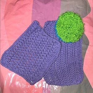 Stylish Purple and Green handmade crochet bath Set purple blue & green